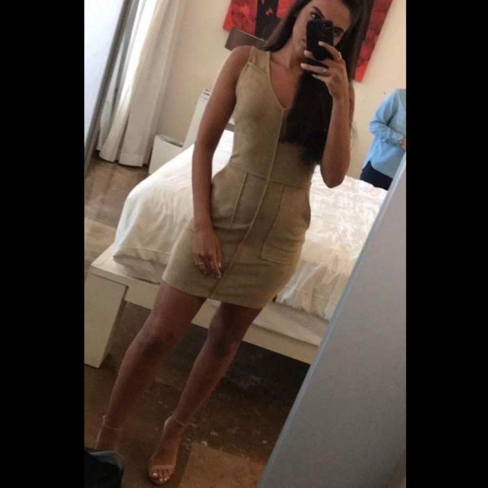 Nude suede neutral tan mini dress